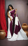 Exclusive Collection Chikankari Sequence Saree - White & Purple | Grocsy