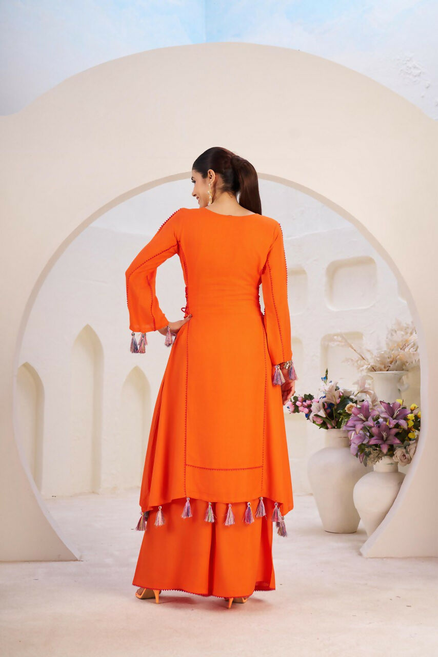 The52 Women's Gorgeous Rayon Fabric Thread Work Straight Kurta Palazzo Set | Grocsy