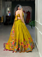 Vastranavya Polyester Viscose Chanderi Lehenga Choli With Intricate Print And Dupatta - Mustard | Grocsy