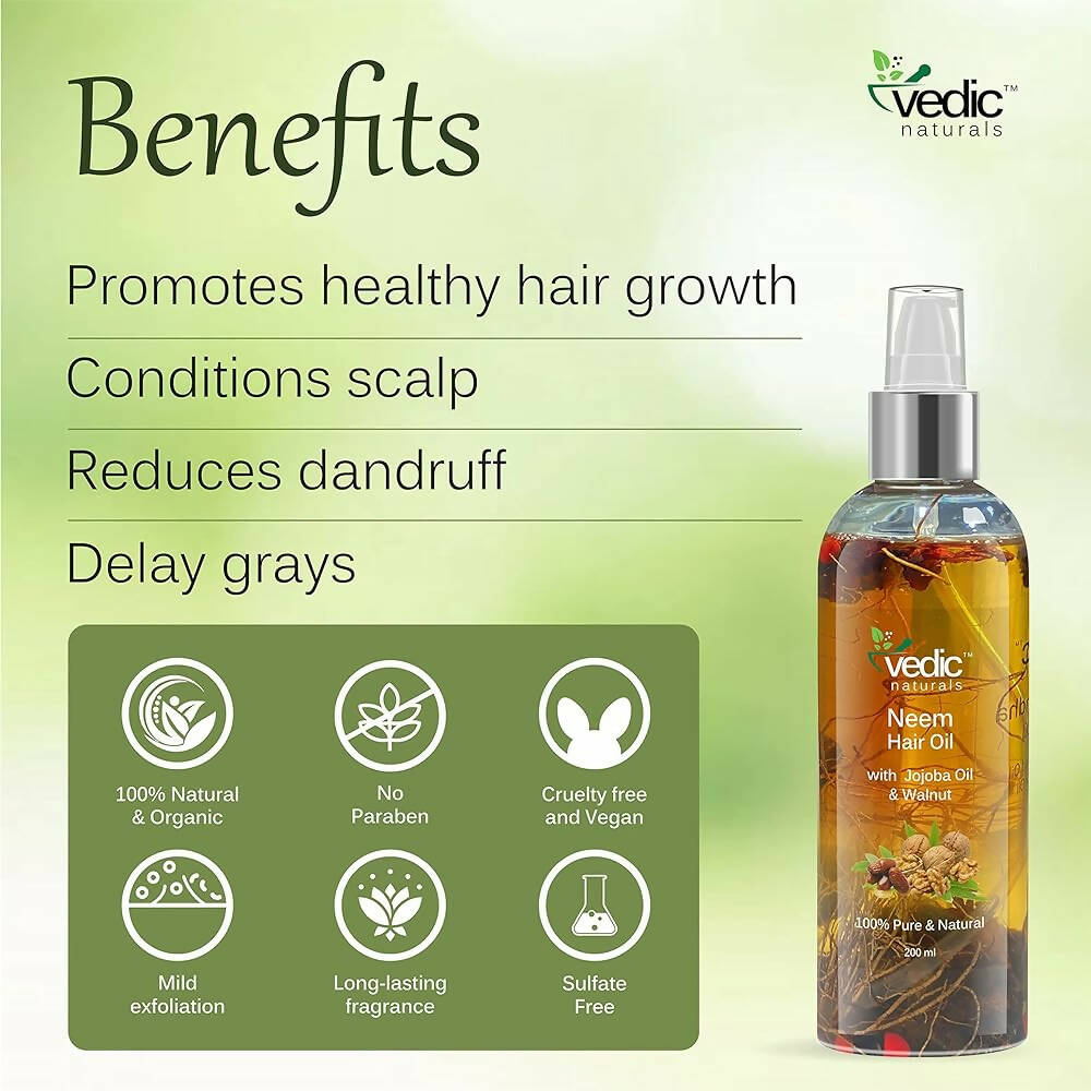 Vedic Naturals Neem Hair Oil With Jojoba Oil & Walnut Oil | Grocsy
