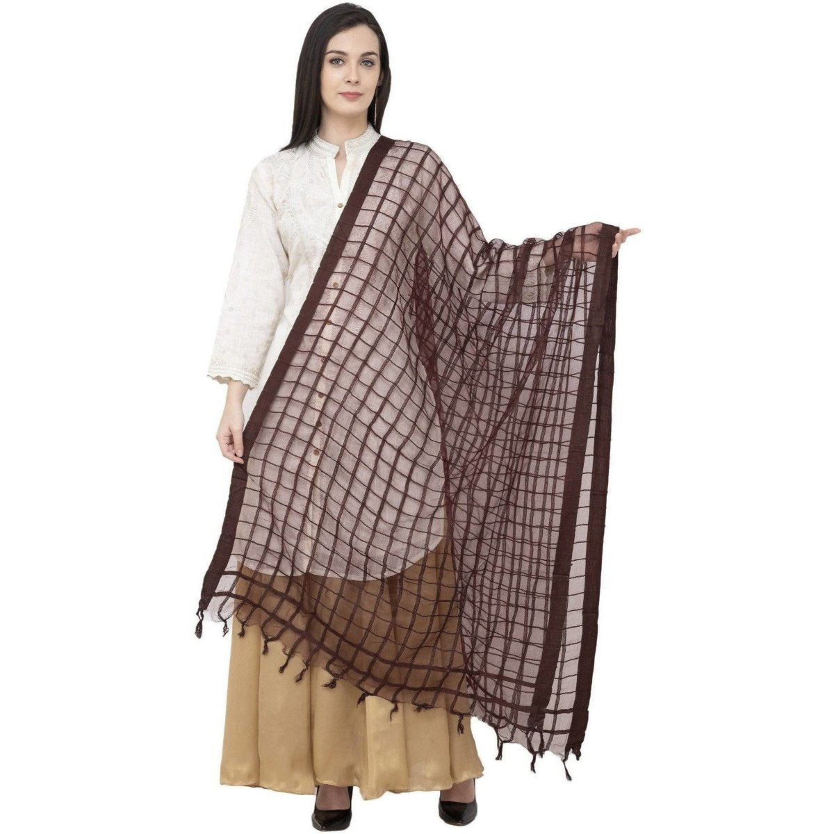 A R Silk Cotton Square Regular Dupatta Coffee Color Dupatta or Chunni | Grocsy