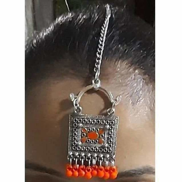 MS Fashion India Orange Color Drops Jaipur Maang Tikka | Grocsy