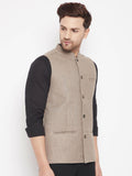 Even Apparels Beige Wool Men Woven Nehru Jacket | Grocsy