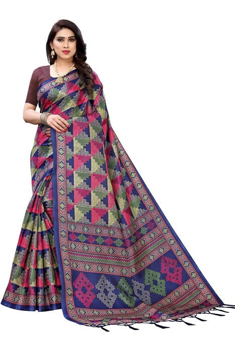 Vamika Blue Kalamkari Print With Jhalar Khadi Silk Saree (TANISHA BLUE) | Grocsy
