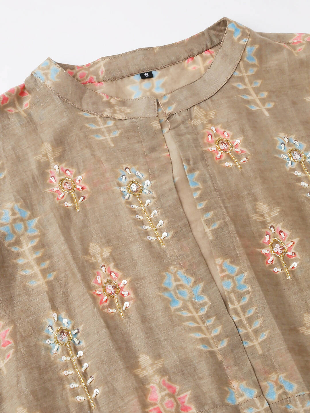 Brown Cotton Solid Flared Dress with Printed Shrug - Yukti | Grocsy