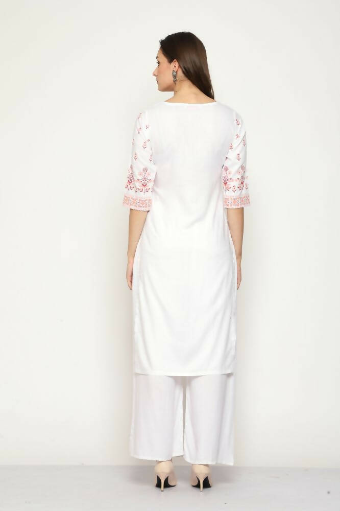 Maai Rayon Hand Printed Kurta Off-White | Grocsy