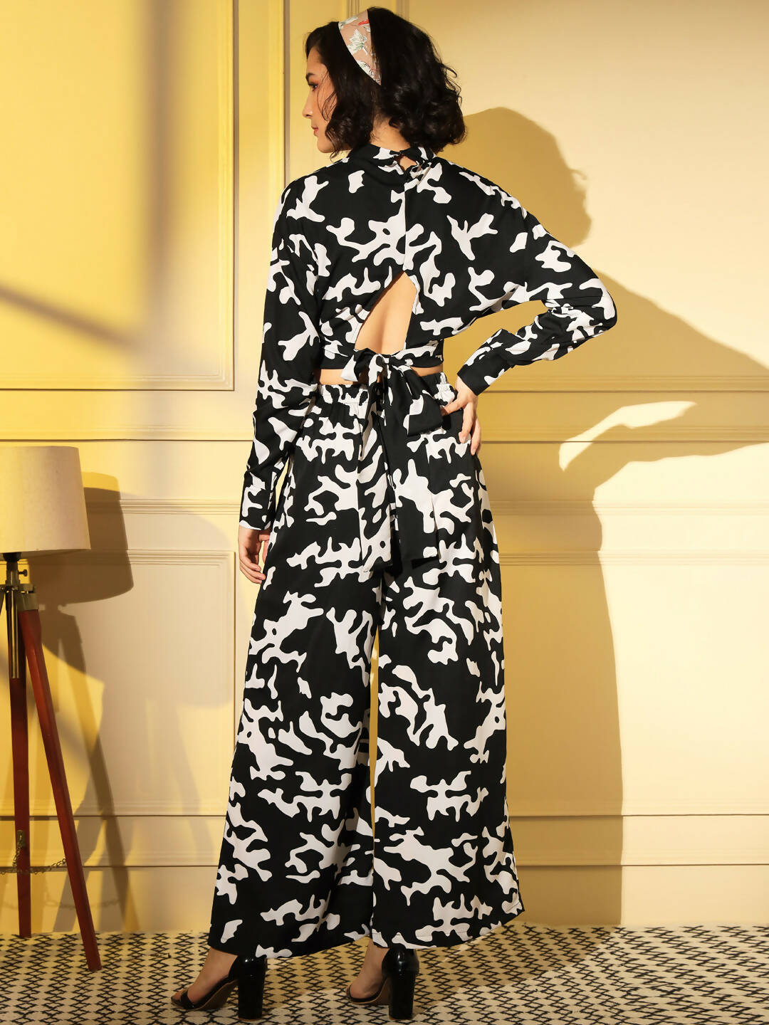 Black Crepe Digital Printed Top With Matching Trouser - Shivani | Grocsy