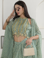 Joban Fashion Green Georgette Cape Inner And Shirt Set | Grocsy