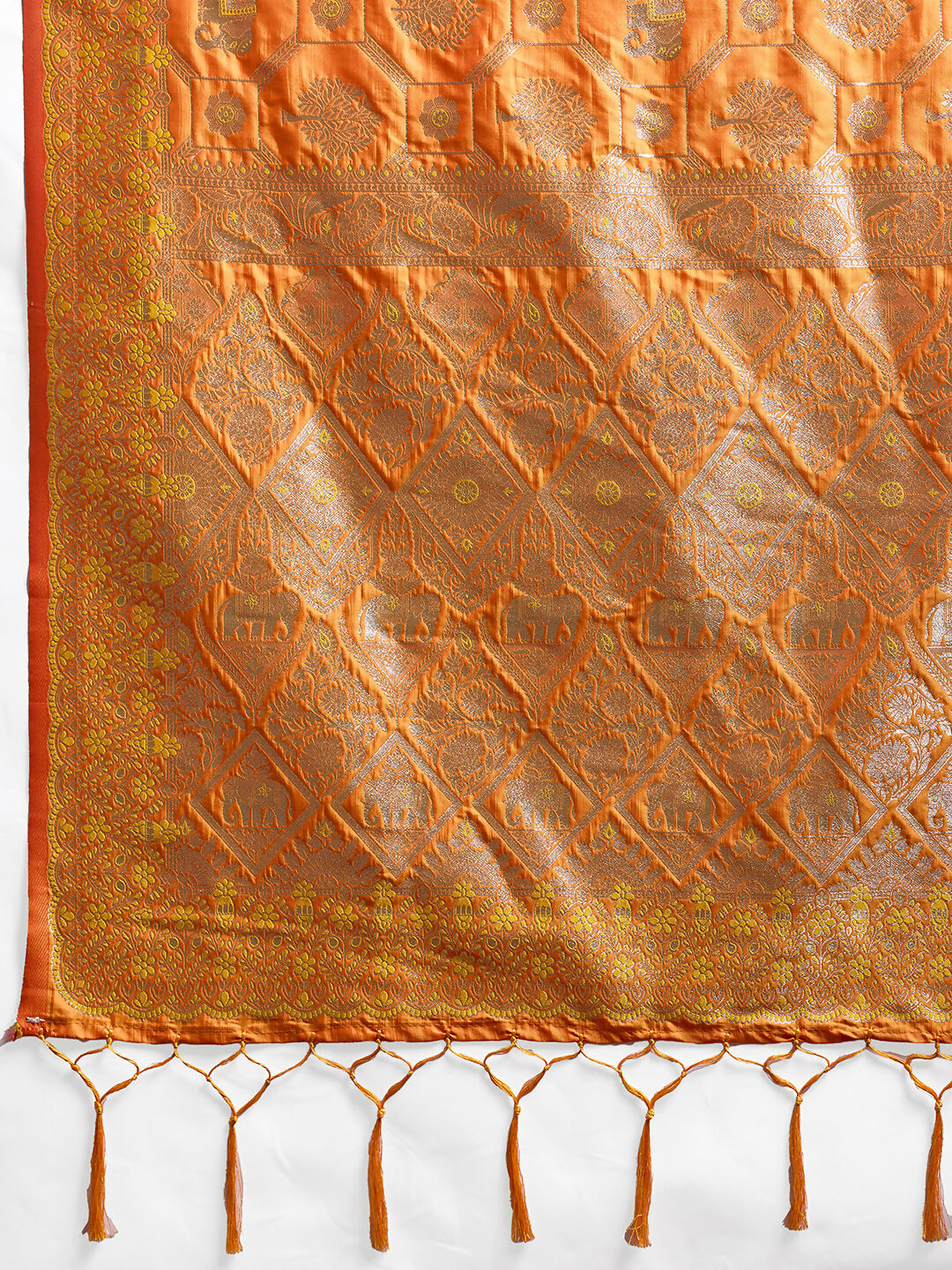 Shree Shyam Fashion Orange Silk Blend Saree | Grocsy