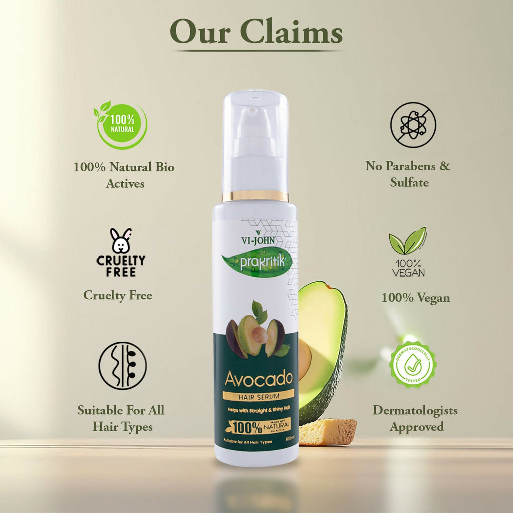 VI-JOHN Prakritik Avocado Hair serum Prevents dryness & Adds shine, 100% Natural Bio-Actives | Grocsy