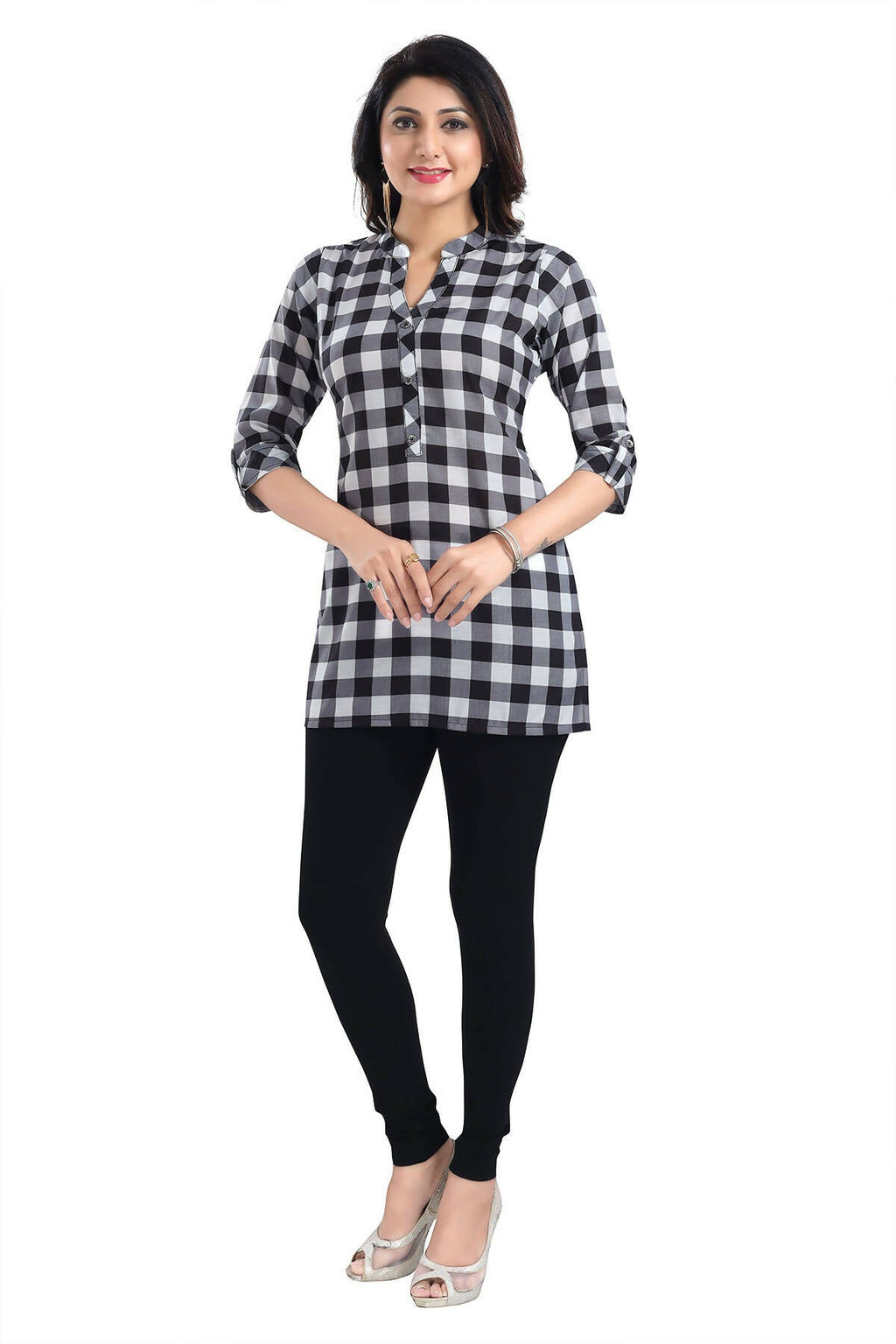 Snehal Creations Rayon Black White Checks Short All Over Print | Grocsy