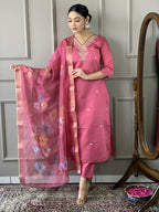 Light Pink Viscose chanderi Stitched Suit With Dupatta - Tanisha | Grocsy