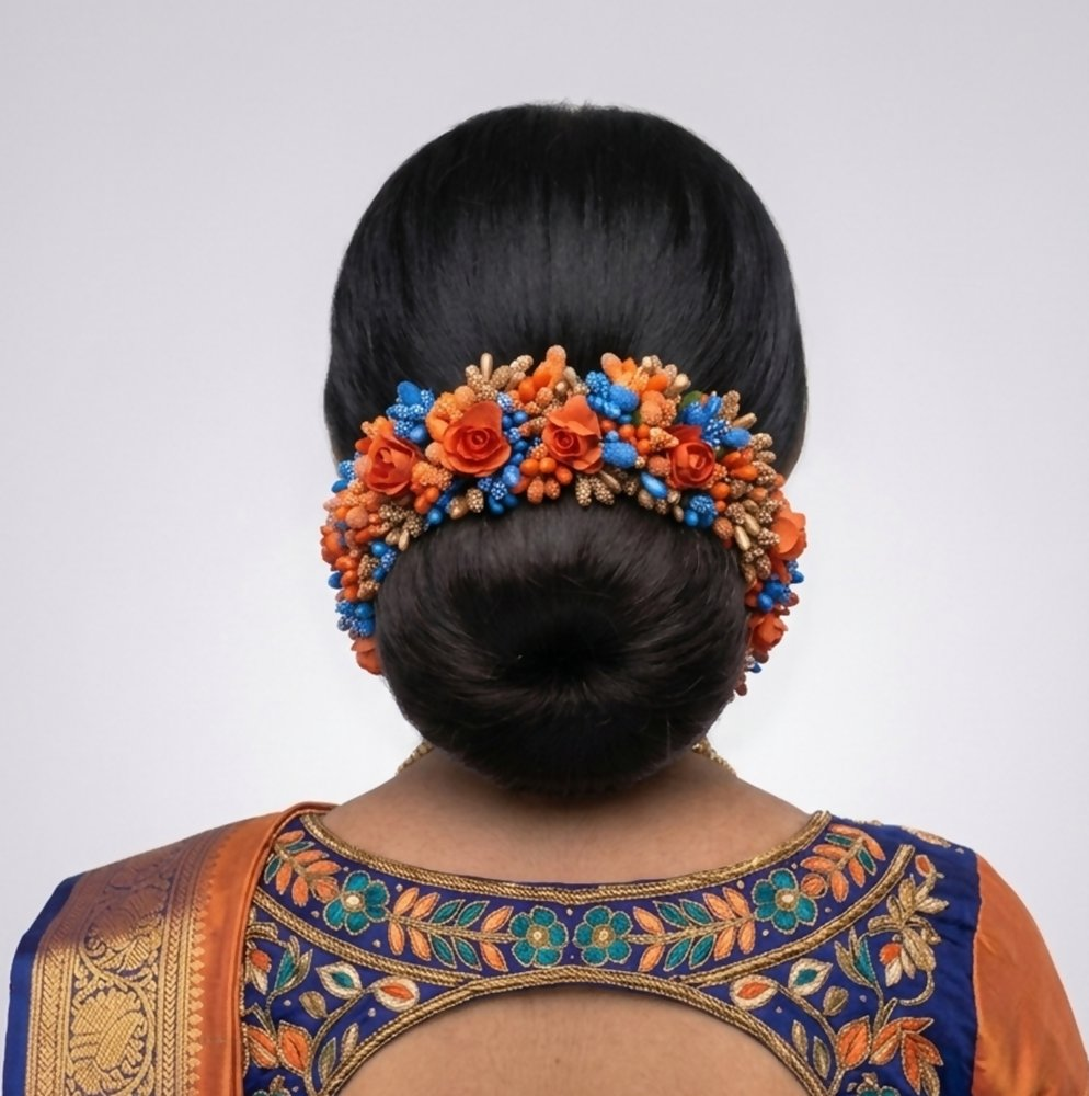 Orange and Blue Pollens Bridal Gajra | Grocsy