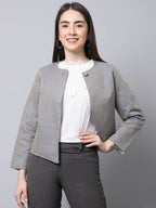 Even Apparels Grey Polywool Open Front Statement Women's Jacket (BF006) | Grocsy