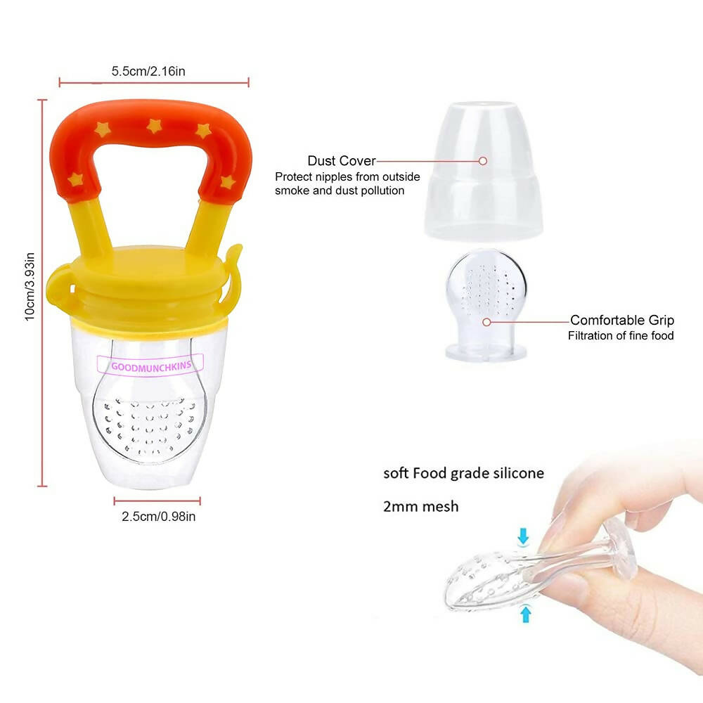 Goodmunchkins Stainless Steel Feeding Bottle, Food Feeder & Fruit Feeder Combo for Baby-(Blue-Yellow, 150ml) | Grocsy