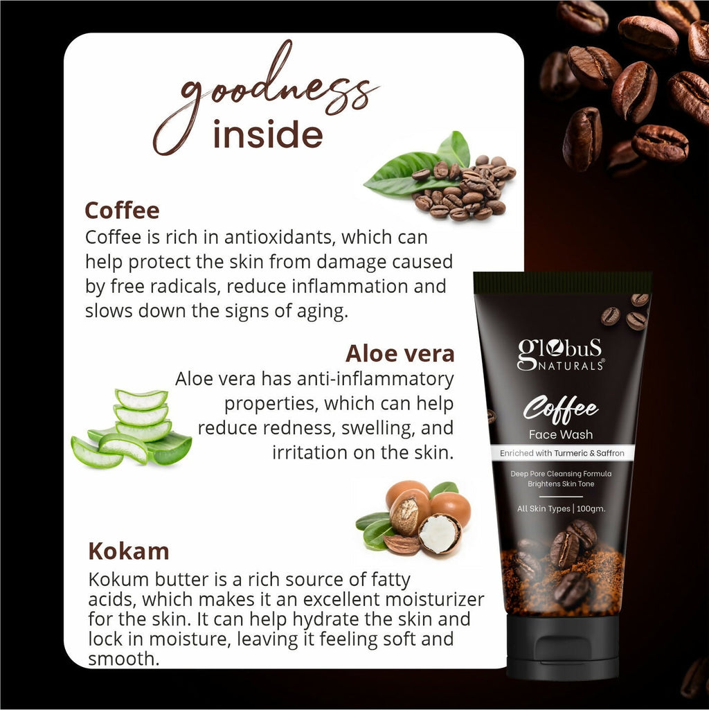 Globus Naturals Coffee Face Scrub Enriched with Aloe Vera and kokum For All Skin Types | Grocsy