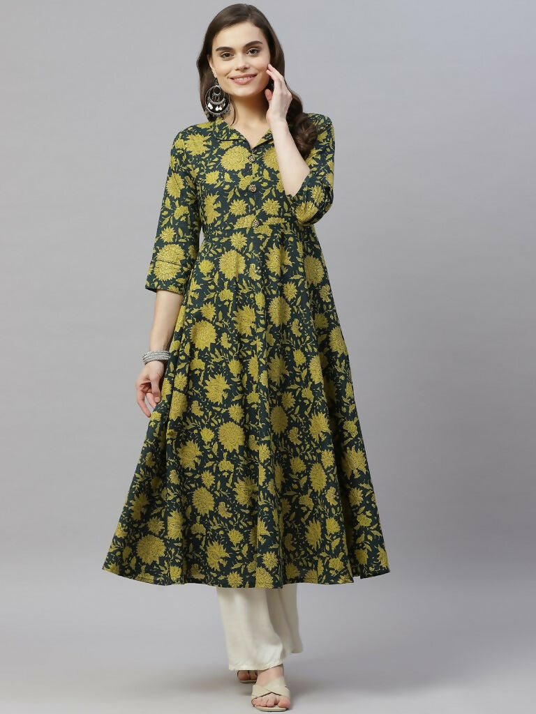 Miravan Women's Pure Cotton Floral Printed Anarkali Kurtas | Grocsy