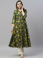 Miravan Women's Pure Cotton Floral Printed Anarkali Kurtas | Grocsy