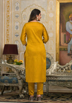 Partywear Designer Musted Yellow Poly Silk fabric Stitched Suit With Dupatta - Tanisha | Grocsy