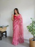 Vamsee Pink Organza Saree | Grocsy
