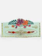 NVR Men Gold-Toned Stone-Studded Rakhi With Roli Chawal & Chocolate | Grocsy