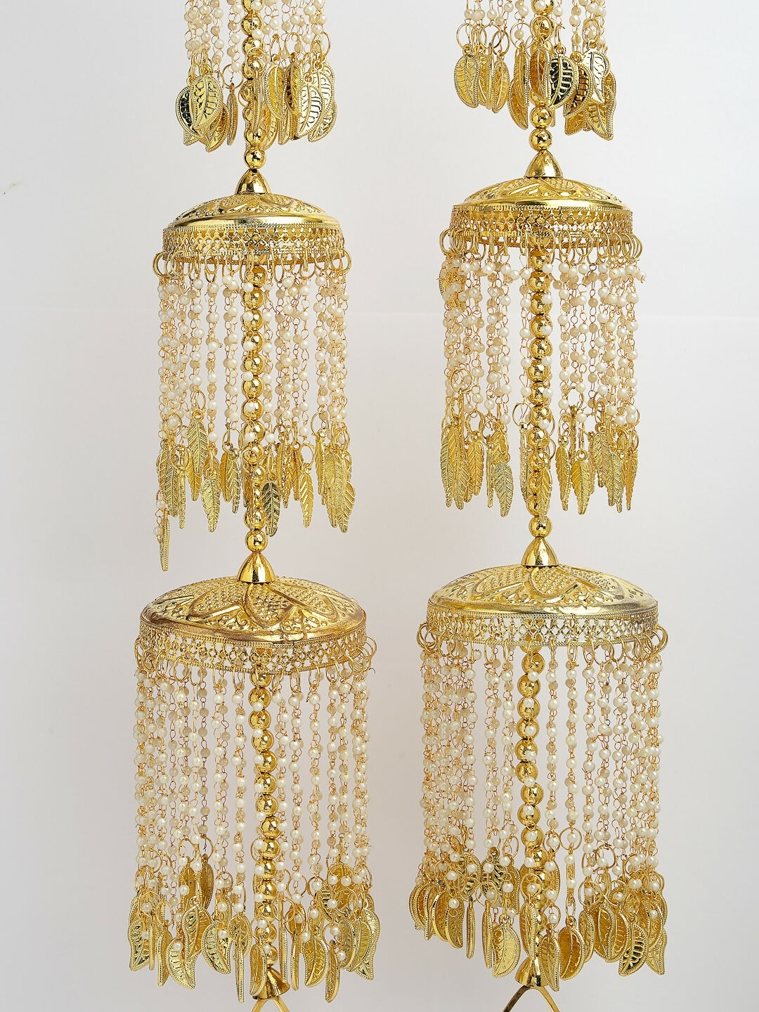 NVR Women's Pack Of 2 Gold-Polished & White Pearl Beaded Bridal Layered Heavy Kaleera Sets | Grocsy