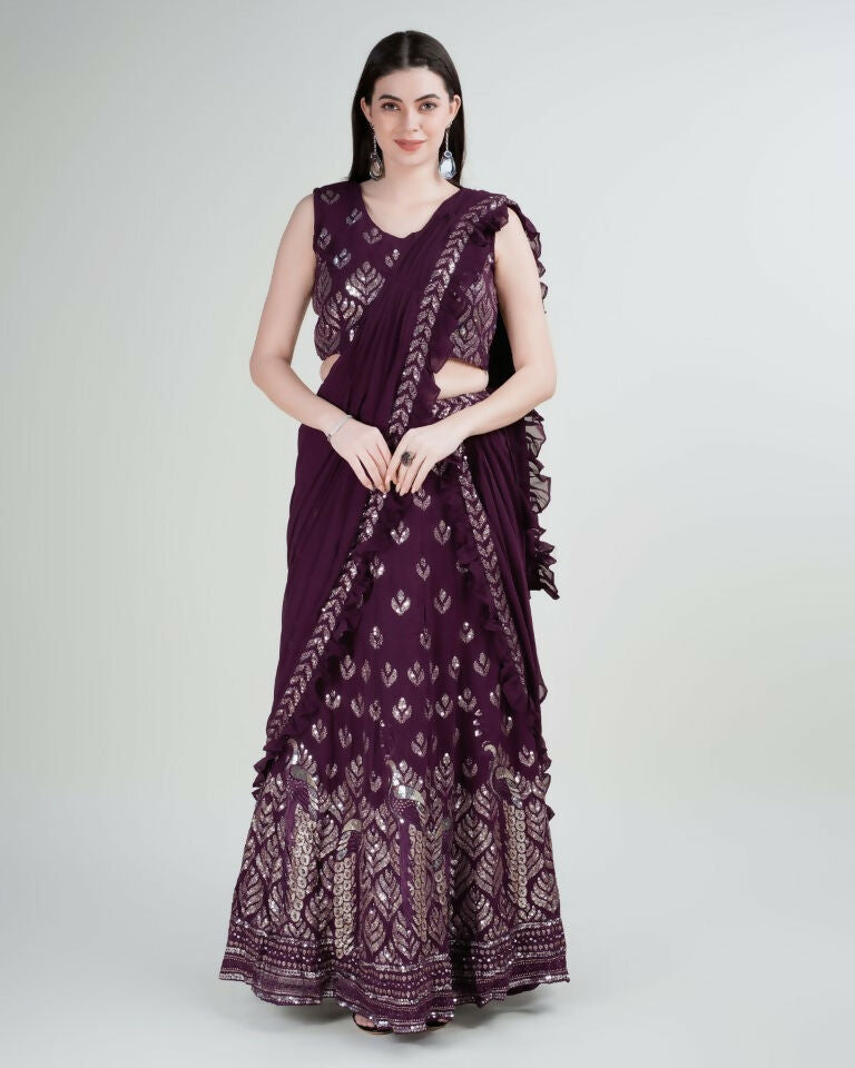 Purple Georgette Sequence Embroidered Lehenga Choli with Dupatta - Tanya | Grocsy