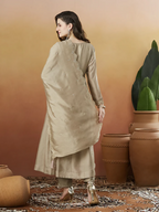 The52 Chiku Women's Beautiful Vichitra Silk Fabric Embroidered Work Flared Anarkali Pant and Dupatta Set | Grocsy