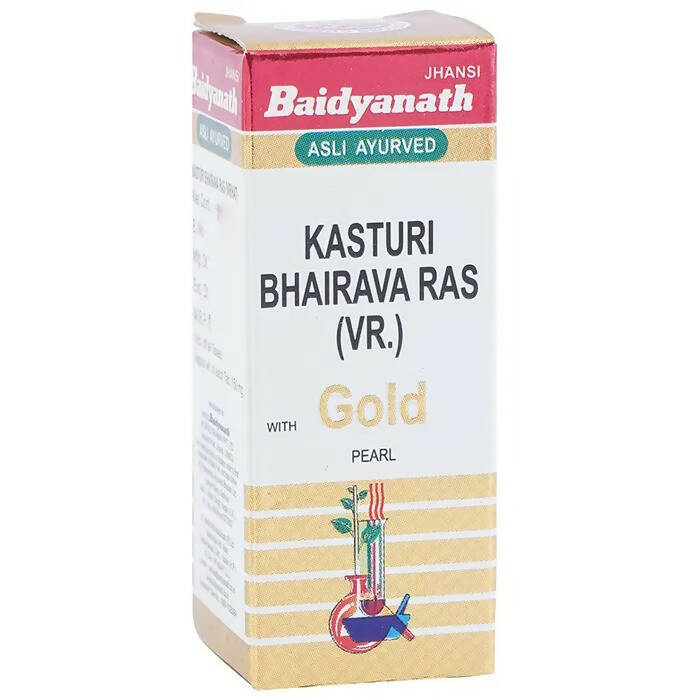 Baidyanath Jhansi Kasturi Bhairava Ras (Vr) With Gold Pearl Tablets | Grocsy