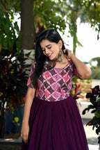 Jyoti Fashion Women's Wine Printed with Sequins Faux Blooming Anarkali Dress | Grocsy