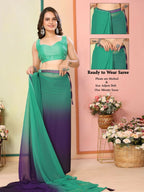 Sea Green Georgette Pedding Color Printed Ready To Wear Saree - Aalaya | Grocsy