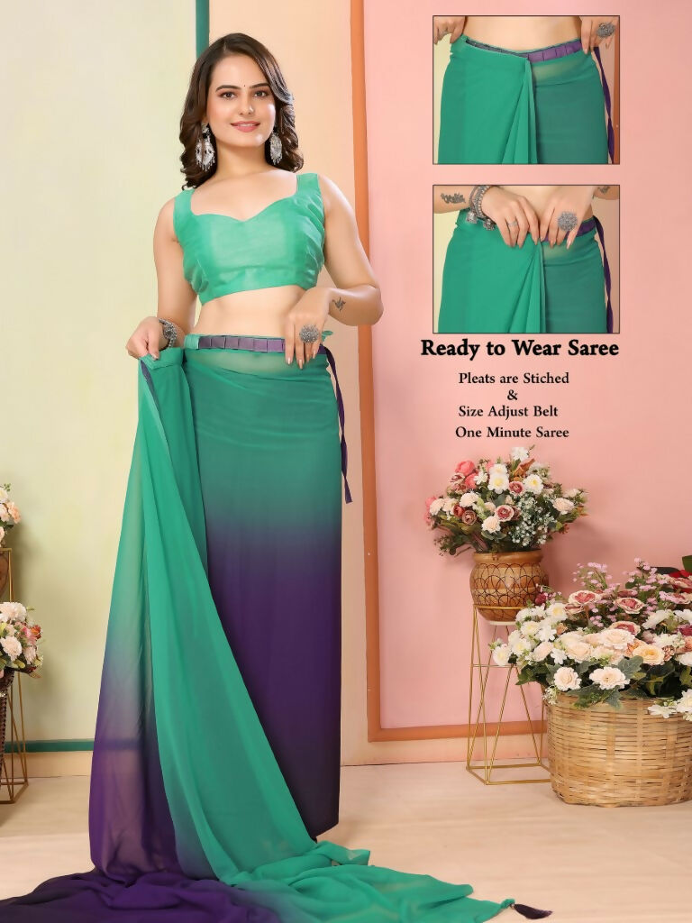 Sea Green Georgette Pedding Color Printed Ready To Wear Saree - Aalaya | Grocsy