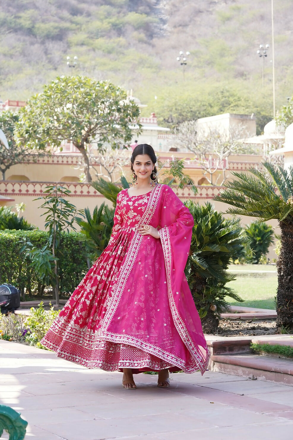 Joban Fashion Pink Viscose Jacquard Sequence Embroidery Work Kurta Set | Grocsy