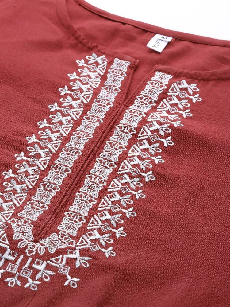 Yufta Maroon & Off White Embroidered Dupatta Set | Grocsy