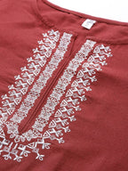 Yufta Maroon & Off White Embroidered Dupatta Set | Grocsy