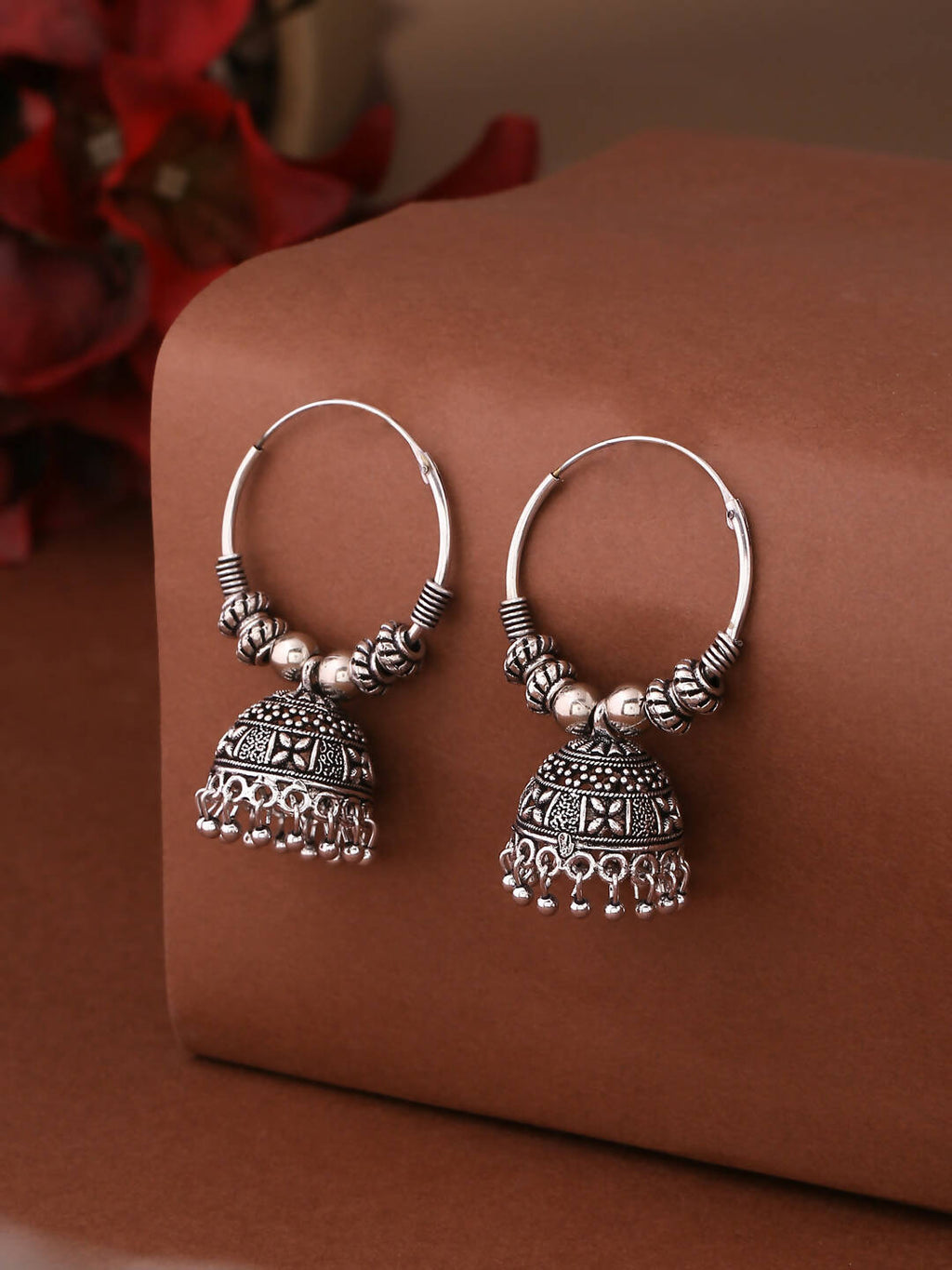 NVR Women Silver-Plated Contemporary Jhumkas Earrings | Grocsy