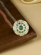 NVR Women's Traditional Kundan Meenakari Gold-Polished Ajustable Finger Ring | Grocsy