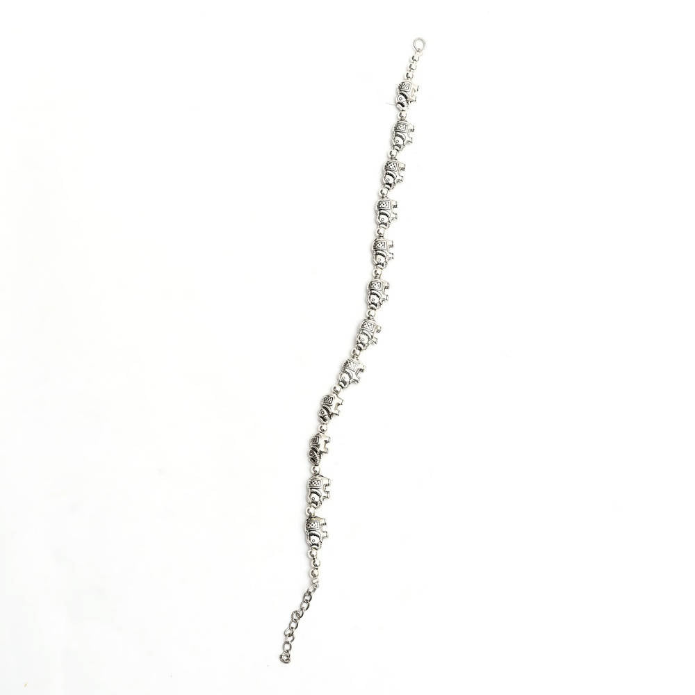 Mominos Fashion Kamal Johar Oxidised Elephant Design Silver Anklets | Grocsy