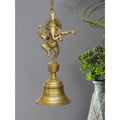 eCraftIndia Golden Brass Dancing Ganesha Idol Wall Hanging Bell With Chain | Grocsy