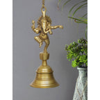 eCraftIndia Golden Brass Dancing Ganesha Idol Wall Hanging Bell With Chain | Grocsy