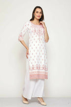 Maai Rayon Hand Printed Kurta Off-White | Grocsy