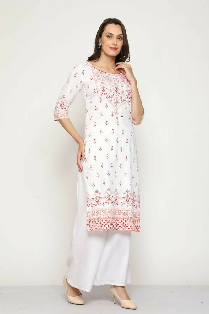 Maai Rayon Hand Printed Kurta Off-White | Grocsy