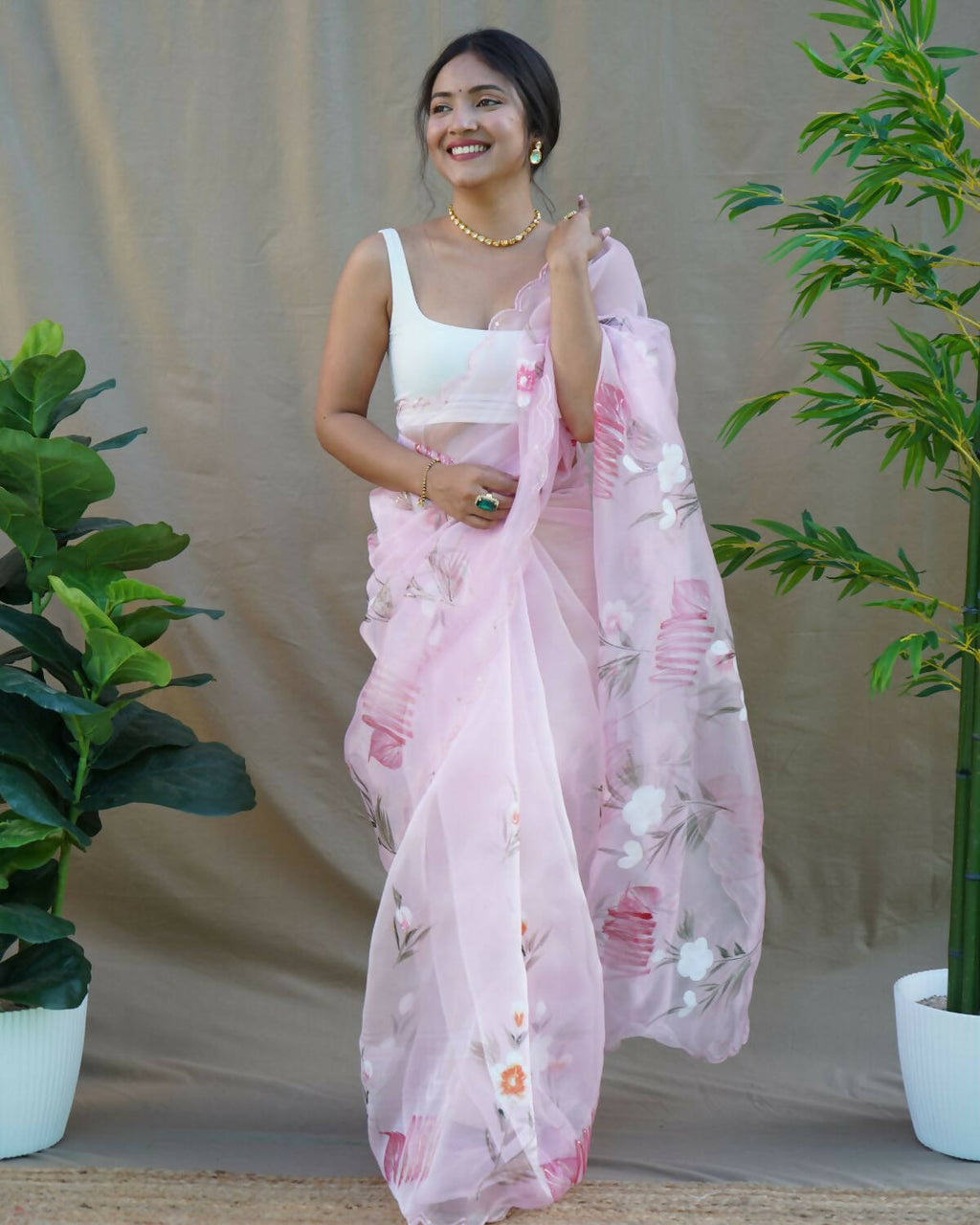 Vamsee Pink Organza Saree | Grocsy
