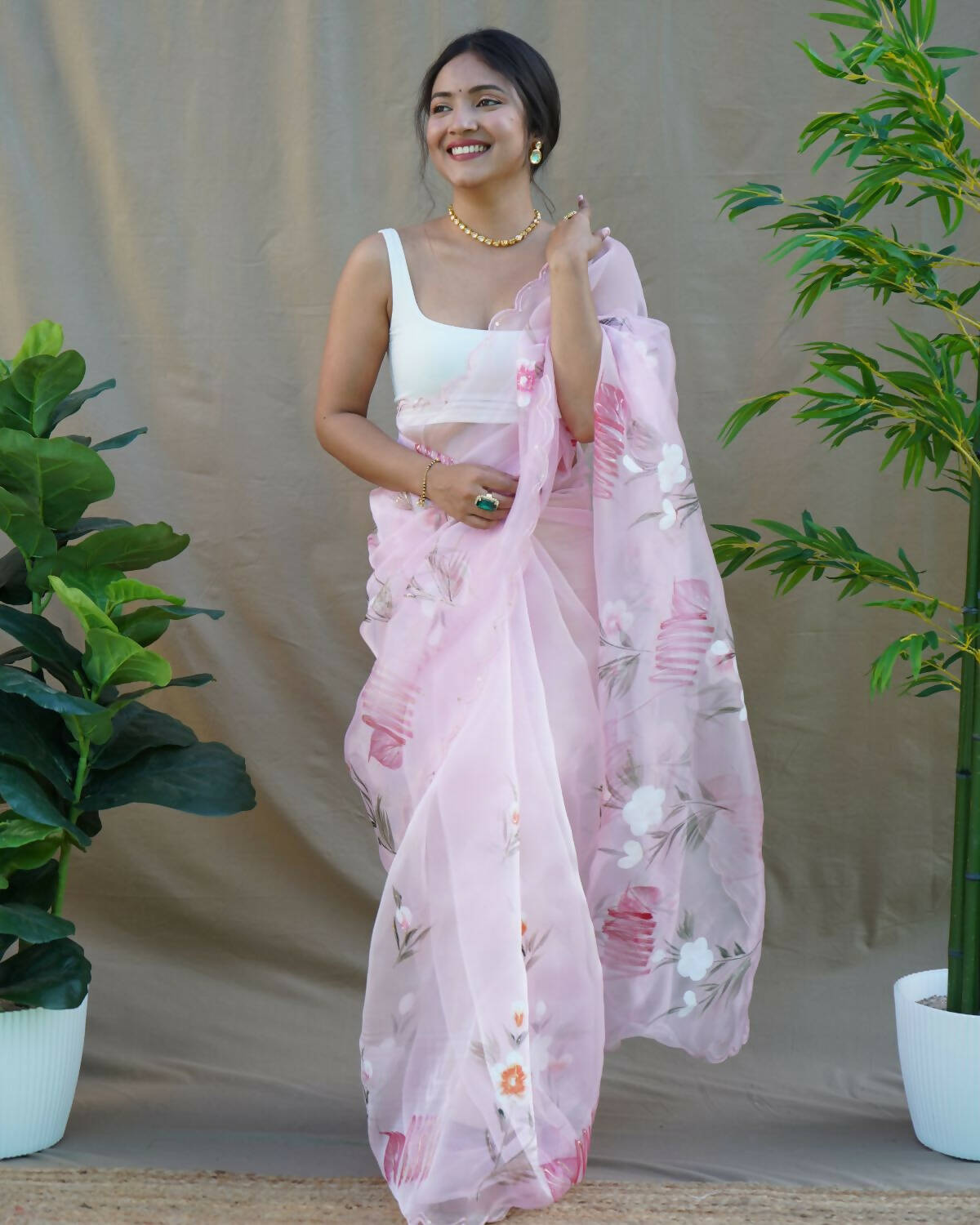 Vamsee Pink Organza Saree | Grocsy