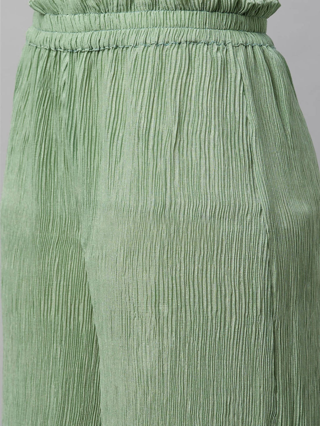 Myshka Women Green Chiffon Round Neck Top Palazzo Set | Grocsy