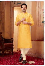 Joban Fashion Yellow Art Silk Kurta Pyjama | Grocsy