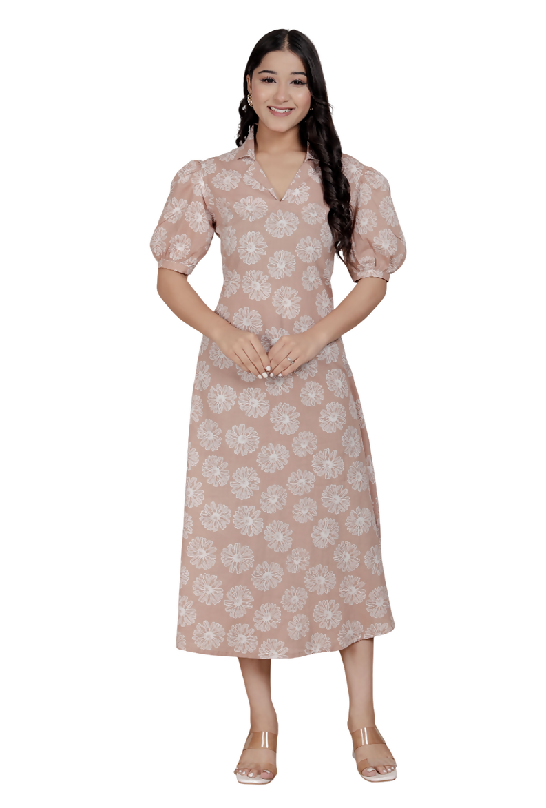 Miravan Womens Puff Sleeve Cheeku Pure Cotton Printed Maxi Dress | Grocsy