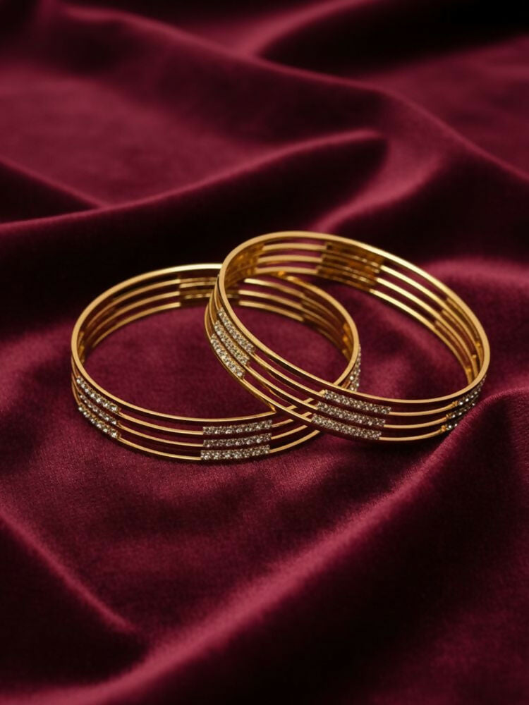 NVR Women Set of 2 Gold Plated CZ Stone Kada Bangle | Grocsy