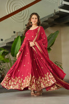 Teeya Creation Maroon Color Chinon Silk Party Wear Long Gown | Grocsy