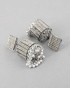 VOJ Black-Toned AD Studded Square Dome Shaped Jhumka Earrings